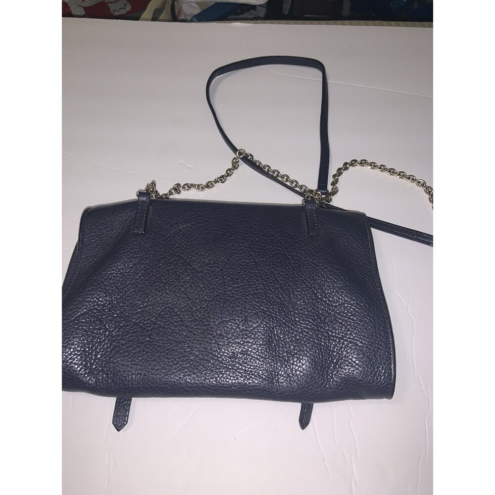 COCCINELLE Blue Pebbled Leather Gold Hardware Crossbody Flap Bag - Picture 5 of 7